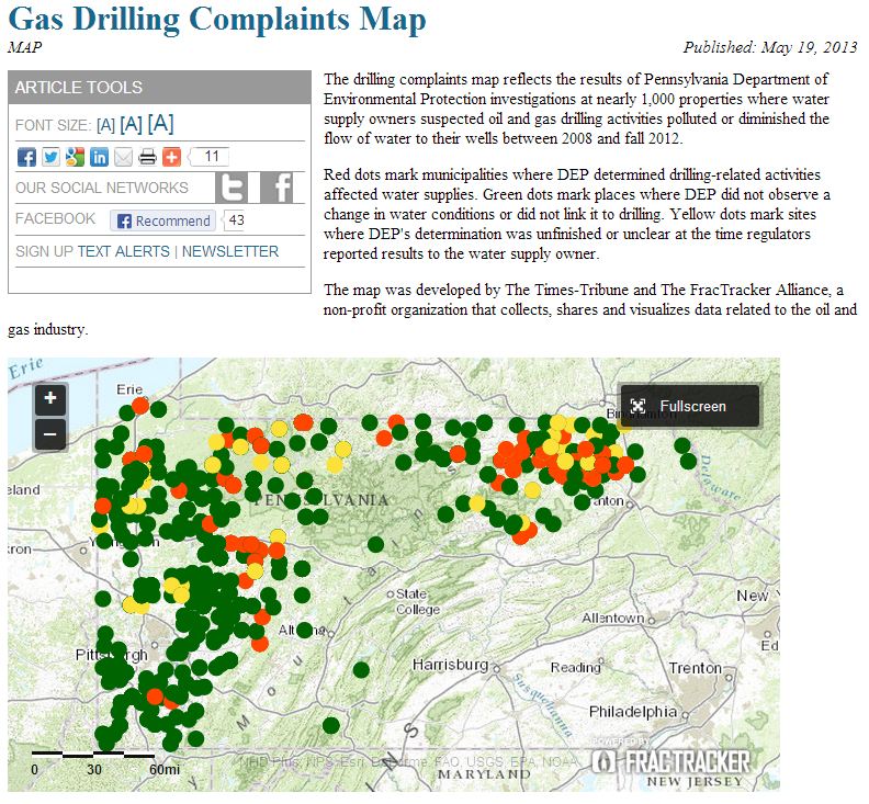 2013 05 19 Gas Drilling Complaints Map PA w Laura Legere article Times Tribune