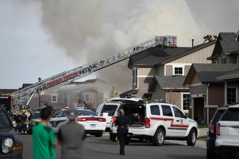 FIRESTONE, CO - APRIL 17: Federick-Firestone FD respond to a report of a house explosion on Twilight Ave on April 17, 2017 in Firestone. There was a report of on person taken to the hospital. (Photo by John Leyba/The Denver Post via Getty Images)