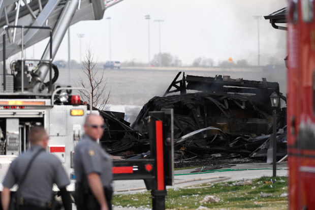 FIRESTONE, CO - APRIL 17: A burned out car sits in the driveway as Federick-Firestone FD respond to a report of a house explosion on Twilight Ave on April 17, 2017 in Firestone. There was a report of on person taken to the hospital. (Photo by John Leyba/The Denver Post via Getty Images)